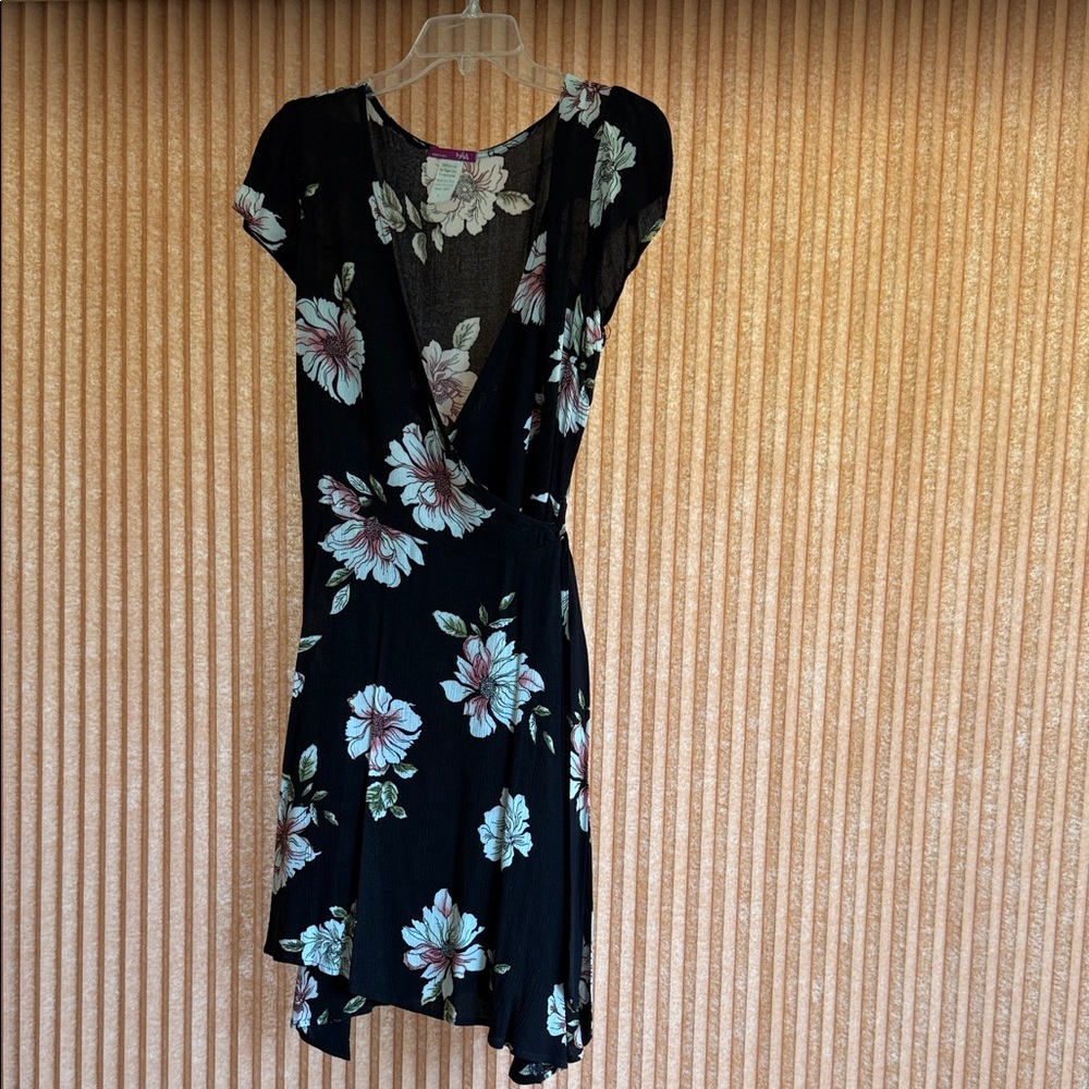 Floral Black Wrap Dress